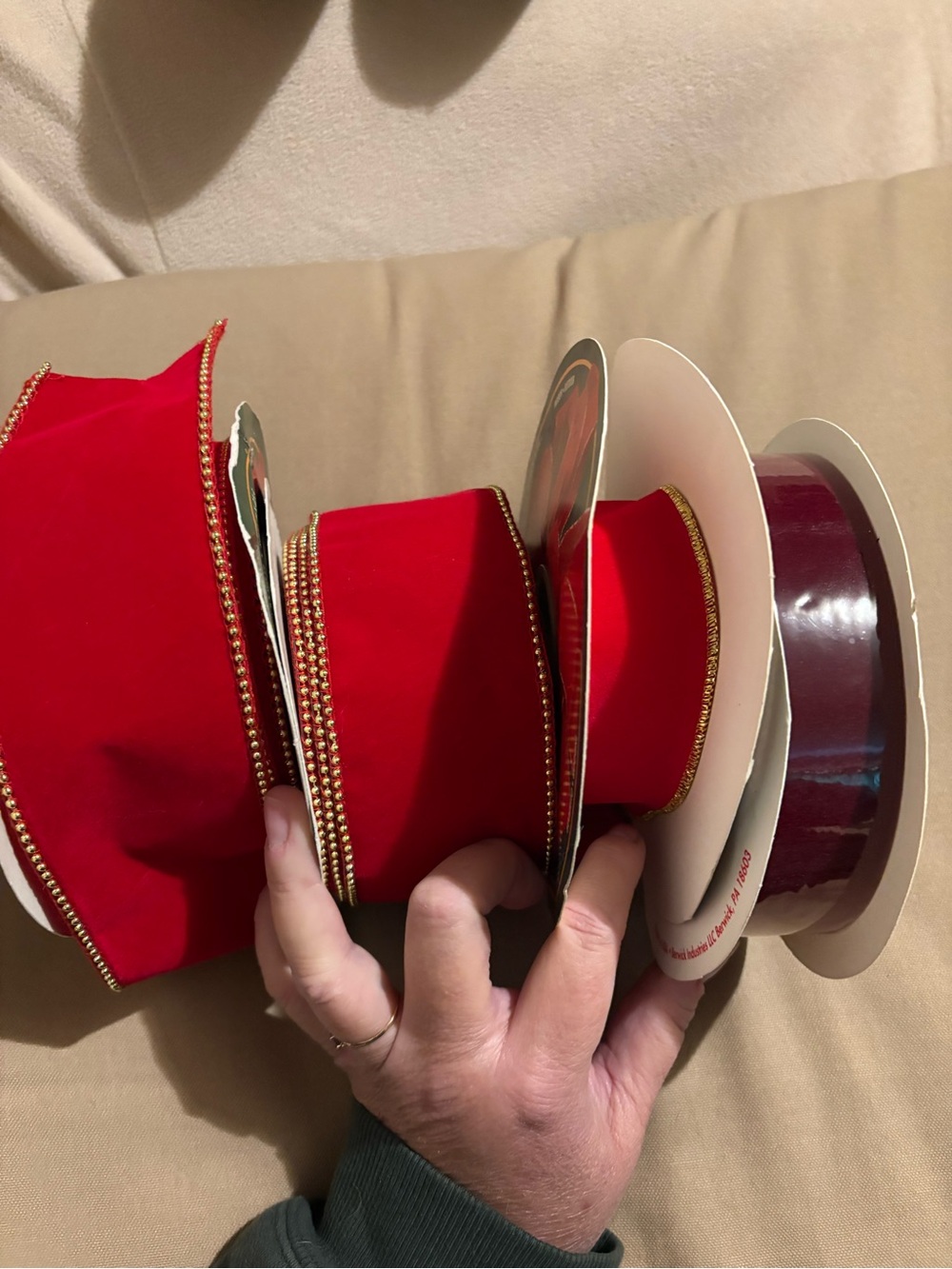 Red Decorative Ribbon Roll. Only New One is the Maroon One.